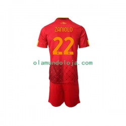 Camisola AS Roma Nicolo Zaniolo 22 Criança Equipamento Primeiro 2022-2023 Manga Curta
